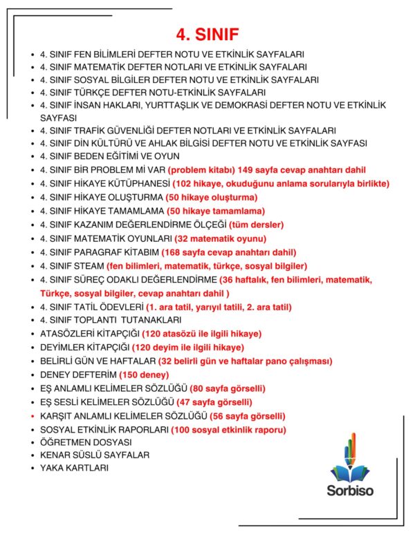 sorbiso 4. sınıf süper set