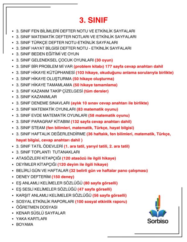 sorbiso 3. sınıf süper set